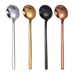 Stainless Steel Round Spoons Metal Long Handle Coffee Scoop Household Milk Honey Mixing Spoon Kitchen Bar Tableware