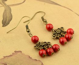 Restoring Red rose leaves Flower Dangle Jewellery cinnabar Jewellery earrings female adornment eardrop