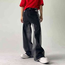Korean Fashion Loose Straight Tie-dye Casual Denim Pants Man Streetwear Hip Hop Wide Leg Jeans Trousers Men Jean Pant 0309