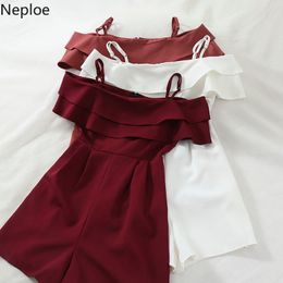 Nepole 2020 Summer Slash Neck Modis Jumpsuit Ruffles Sleeveless Fashion Women Bodysuit Casual Zipper Placket Cloth 80126 T200704