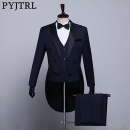 PYJTRL Male Classic Black White Navy Blue Tailcoat Tuxedo Wedding Grooms Suits For Men Party Prom Banquet Stage Singers Costume 201105