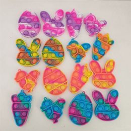 Silicone Decompression Toys Tie Dye Colour Mini Keychain Finger Bubble Puzzle Easter Pendants