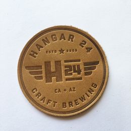 custom leather patches and labels wholesale 250pcs notions Light Brown Color With LOGO Debossed or silk-screen printing