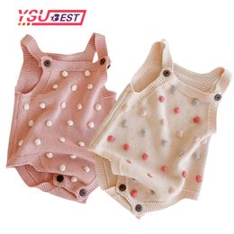 Knitted Clothes Newborn Rompers Handmade Pompom Girl Romper 100% Cotton Infant Baby Boys Jumpsuit Overalls 201029