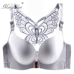 Gather up the beautiful back plus size bra Wireless Adjustment type Butterfly beauty back lingerie femme big size bra 50D 52E 201202