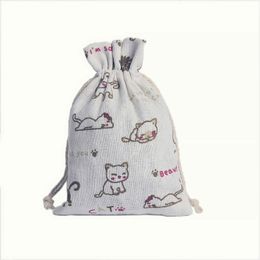 10*14cm 13*18cm 17*23cmLinen Drawstring bags cute design Printing Gift cotton package bags Gift Pouch sack Burlap cloth bags