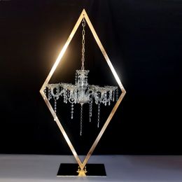 Luxury Wedding Engagement Decoration Diamond Chandelier Frame Column Acrylic Candle Holders Wedding Table Centrepieces Vase Flower Stand Crystal Candlestick