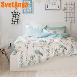 Svetanya Leaves Print Sheet Pillowcase and Duvet Cover Cotton Bedlinen Twin Double Queen King Size Bedding Set T200706