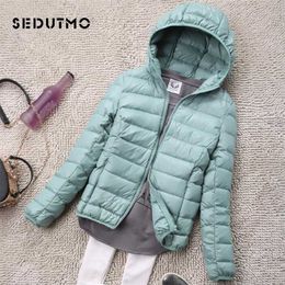 SEDUTMO Winter Womens Down Jackets Short Ultra Light Duck Coat Hooded Puffer Jacket Autumn Parkas ED034 211221
