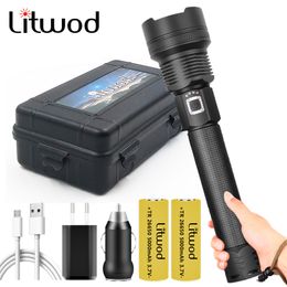 Xhp90.2 Powerful Led Flashlight Torch USB Rechargeable Litwod Zoom in or Out Camping 30W Bulbs 18650 or 26650 Battery Light CE