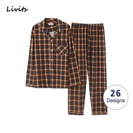 Men Pyjamas Sets Cotton Pyjamas Sleepwear Nightwear Underwear Long Sleeve Printed Striped Casual Spring Autumn Winter SA0939 201111