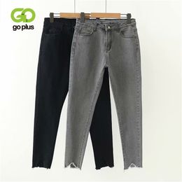 GOPLUS Korean Style Women Jeans Large Size High Waist Grey Black Jeans Skinny Jeans Woman Pencil Pants Grande Taille Femme C9561 201223