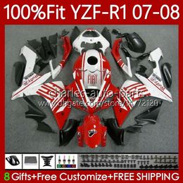 Injection mold Body For YAMAHA Red black white YZF R 1 1000 CC YZF1000 YZF-R1 2007 2008 MOTO Bodywork 91No.93 YZF R1 1000CC YZF-1000 2007-2008 YZFR1 07 08 OEM Fairing 100%Fit