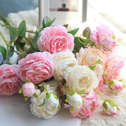 Artificial Silk Flowers 3 Heads Rose Peony Small Bouquet Fake Flower DIY Home Garden Wedding Decoration Party Decor 10 Colours TD299