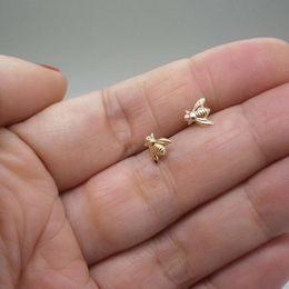 1 Pair Cute Tiny Earring Gold Plated Honey Bee Stud Earrings for Women Girls Fashion Jewelry Accessories