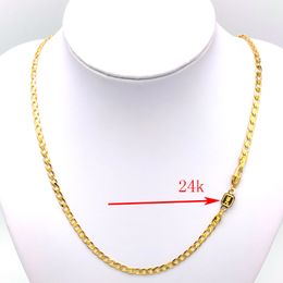 Solid 24 k Stamp Link C Gold GF Women's Necklace Curb Chain Birthday Valentine Gift Valuable 20" 50 * 4 MM