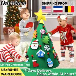 OurWarm DIY Toddler Felt Christmas Tree with Hanging Ornaments Children Xmas New Year Gifts Merry Christmas Party Decoration 201028