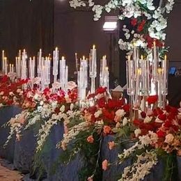 NO candle including)Party Stage Pillar Tube Candelabra Tealight Crystal Candle Holder Wedding Table Centrepieces Dinner Light Candlestick sunyu568