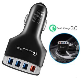 Car Charger Quick Charge QC 3.0 4 Ports USB Mobile Phone Adapter For Samsung Xiaomi Huawei iPhone Fast Charging Black White