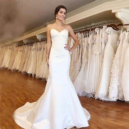 Simple White Ivory Satin Wedding Dresses Sweetheart Mermaid Vestido De Novia 2021 Cheap Custom Made Bridal Gowns Lace Up Back