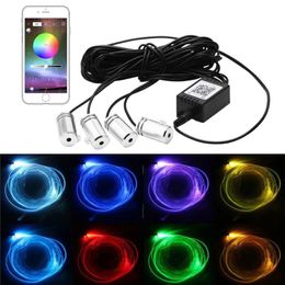 6 in 1 RGB LED Ambient Light Atmosphere Lamp Car Interior Decoration Light With Fiber Strip Lights By App Remote Control 12V