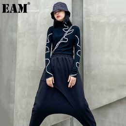 [EAM] Women Black High Elastic Kntting Big Size T-shirt New Turtleneck Long Sleeve Fashion Tide Spring Autumn 1DA895 201125