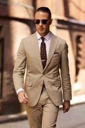 beige prom suits for men UK - Men's Suits & Blazers Casual Beige Man Suit Slim Fit Groom Tuxedos Tailor Made Mens Wedding Prom Party Bridegroom Groomsman Suit(Jacket+Pant