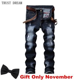 Classic Men Jeans Distressed Slim Stonewash Scratched Casual Denim Pants Streetwear Amazing Male Trousers Hombre Homme Clothing 201118