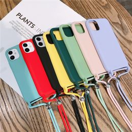 Silicone phone case for iPhone 12 pro max Solid Colour silicone Case for iPhone 11 pro x xs max xr Cover with lanyard
