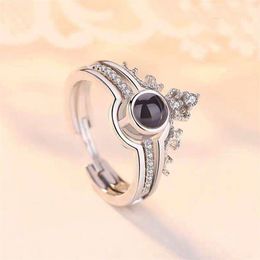 Silver 925 100 Languages I You Projection Two-in-One Couple Ring Romantic Love Memory Wedding Jewelry Y200321