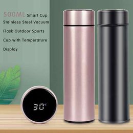 1PC 500ML Insulation bottle Stainless Steel Vacuum Flask Smart Kettle LCD Touch Screen Display Temperature measuring mug F1205 Y200330