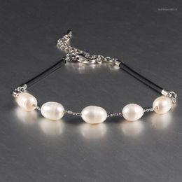 Charm Bracelets Natural Fresh Water Pearl Bracelet Creative Leather Rope Versatile Lady 7-8mm Semi-finished DIY Accessories1