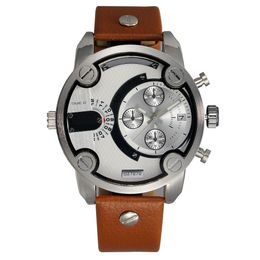 Fashion Brand Men Big Case Mutiple Dials Date Calendar Display Leather Strap Quartz Wrist Watch 7272