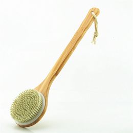 Natural Bristle Brush Long Handle Wooden Scrub Skin Massage Shower Body Bath Brush Round Head Bathroom Accessories WLY BH4565