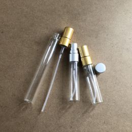 Wholesale empty glass sample vials perfume bottle 5ml 10ml mini pocket glass perfume spray bottle with gold silver lids