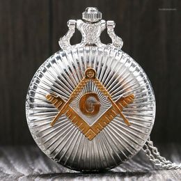 Wholesale-Fashion Silver & Golden Masonic Free-Mason Freemasonry Theme Pocket Watch With Necklace Chain Best Gift For Men Women1