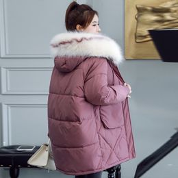 Warm Thicken Women Winter Jacket Hooded With Fur Collar Casual Loose Long Parka Female Outwear Korean Style Ladies Coat 201031