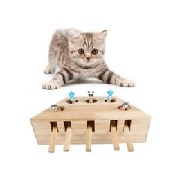 For Cat Indoor Solid Wooden Cat Hunt Catch Mouse Toys Interactive Seat Scratch LJ200826