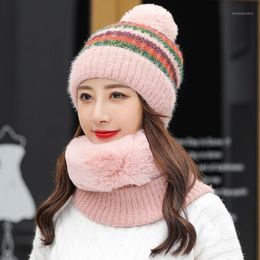 Beanie/Skull Caps Winter Knit Hat Scarf Two-piece Women Beanies Cap Lady Warm Wool Ball Sweet Cute Knitted Earmuffs Hats Female1