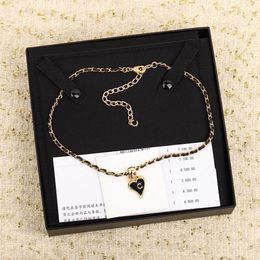 2022 Top quality pendant necklace with small heart shape and black Colour enamel Colour genuine leather for women wedding Jewellery gift PS7460