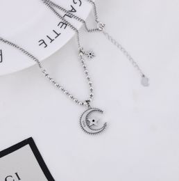 925 silver retro black zircon five-pointed star and moon necklace banquet trendy necklace female new style Q0531