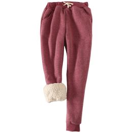 Thick Velvet Warm Pants Trousers Women Winter Casual Drawstring Elastic Waist Pants Loose Solid Sweatpants T200319