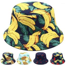 Cute Fruit Print Double Side Folding Fisherman Sun Hat Unisex Outdoor Bucket Cap Side Folding Fisherman Hat Unisex Bucket Cap1