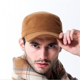 Wide Brim Hats 2021 Classic Vintage Flat Top Men's Washed Caps And Hat Adjustable Fitted Thicker Cap Winter Warm For Men1