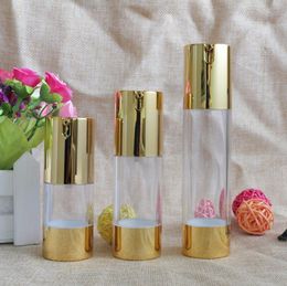 New Gold Cosmetic Airless Lotion Bottle Essence Serum Packaging Pump Bottles 15ml 30ml 50ml Empty Makeup Containers 100pcs SN2273