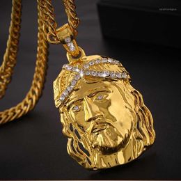 Pendant Necklaces Gold Colour Jesus Big Penddant Necklace For Men Women Jewellery Chain Length Hip Hop1