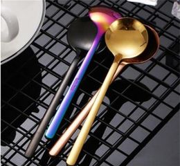 Long Handle Round Scoop Stainless Steel Coffee Stir Spoon Kitchen Bar Tableware 5 Colours Dessert Spoons Fashion 2 5bs G2