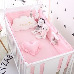 Cotton Princess Pink 100% Baby Bedding Set Newborn Baby Crib Bedding Set For Girls Boys Washable Cot Bed Linen 4 Bumpers+1 Sheet 201685