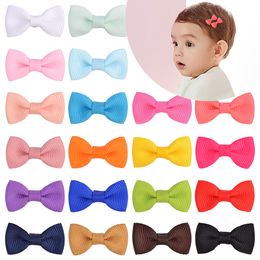 20Pcs/lot 1.3 inches Solid Ribbon Bows With Clip For Girls Mini Hairpins Boutique Barrettes Head wear Kids Hair Accessories
