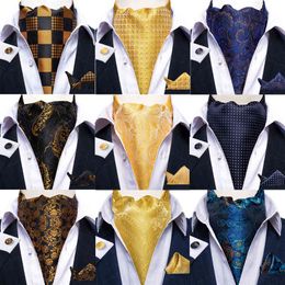 Luxury Men's Vintage Paisley Floral Formal Cravat Ascot Tie Self British Style Gentleman Silk Tie Set For Wedding Party DiBanGu Y1229